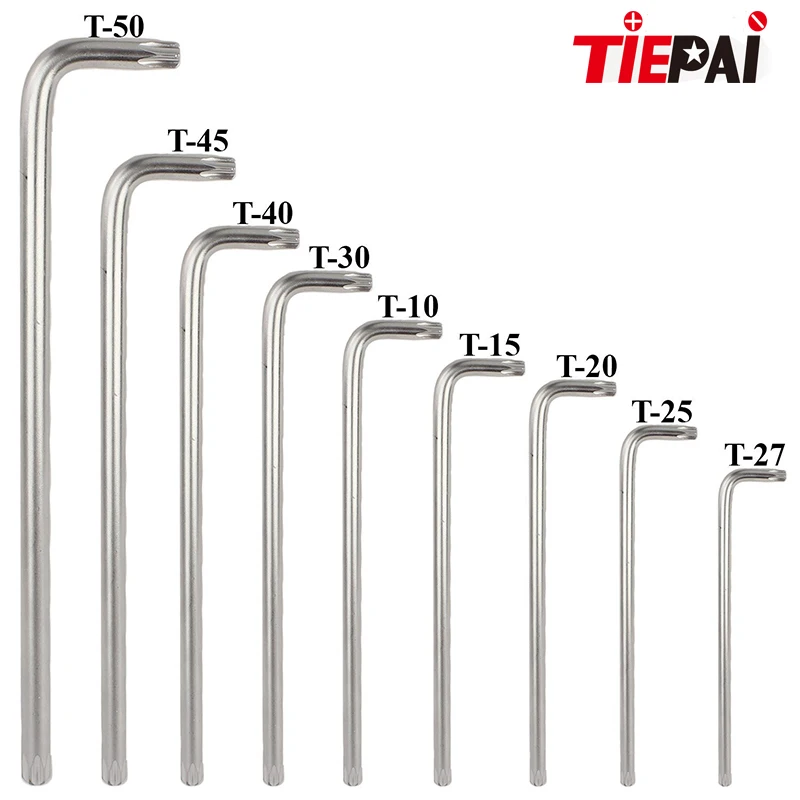 9Pcs Box End Wrench Tool Set Anti Tamper Proof Torx Key Bit Wrench L-Shape T10 T1 T20 T25 T27 T30 T40 T45T50 Short Length Type 7..