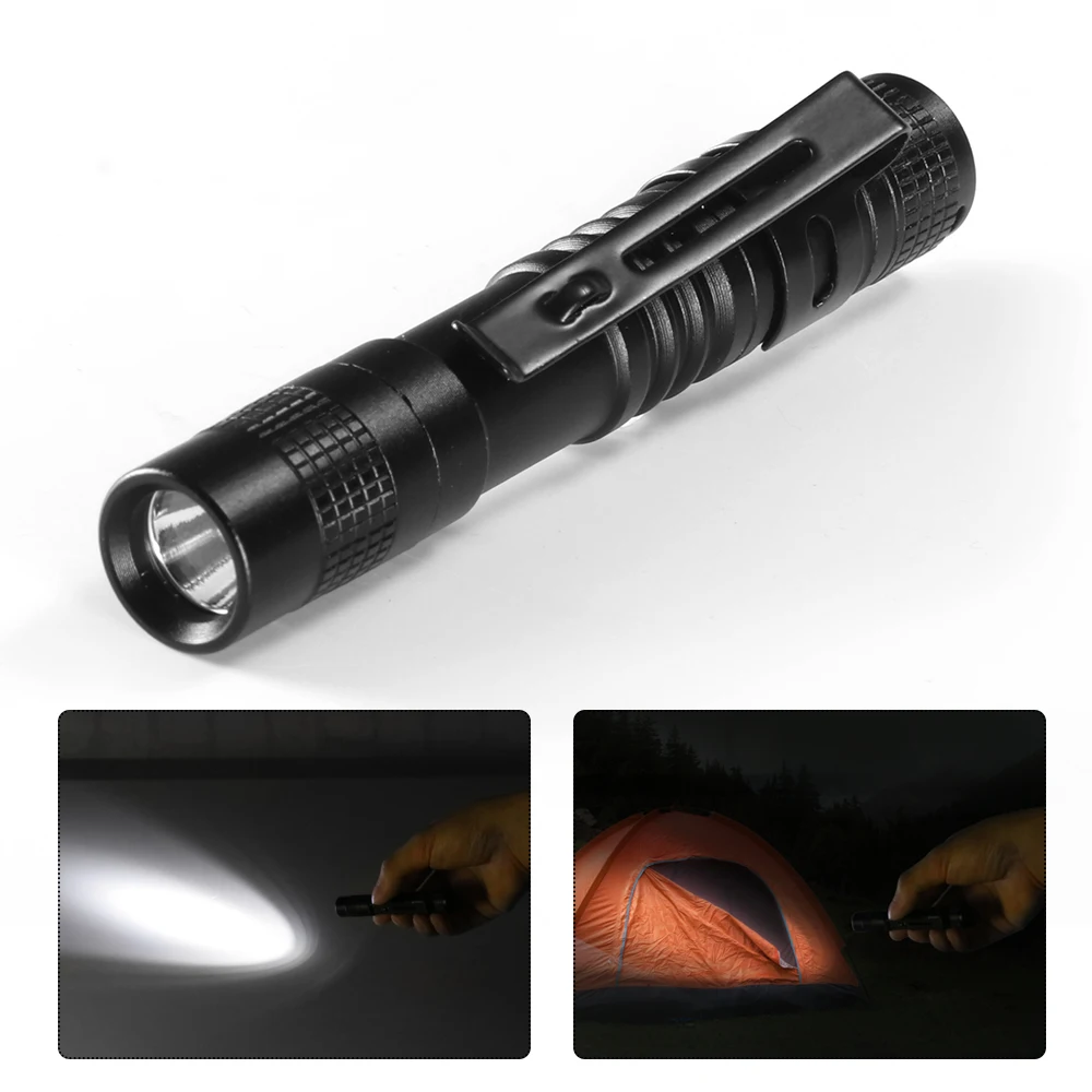 

Mini Powerful LED Flashlight Portable Strong Light Aluminum Alloy Torchlight with Clip Pocket torch for diving Hiking Hunting