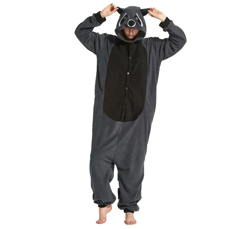 Забавный Серый Енот Кигуруми для взрослых флисовые пижамы женские Onesie зимние
