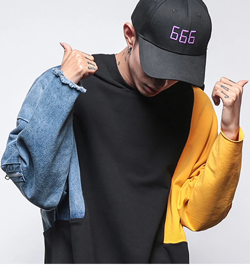 Patchwork Oversized Sweatshirt Men Fashion Long Hoodies Men  (9)