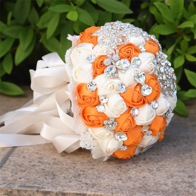 New Arrived Ivory Orange Artificial Flowers Rhinestone Wedding Bridal