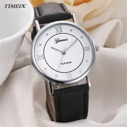 Новая мода Женева часы Для женщин циферблат кожаный ремешок Аналоговый Повседневные часы наручные часы Для женщин подарок Бесплатная