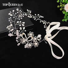 TOPQUEEN HP07 винтажные свадебные аксессуары для волос Свадебная лента для волос серебро свадебное украшение на голову кристалл тиара Женская