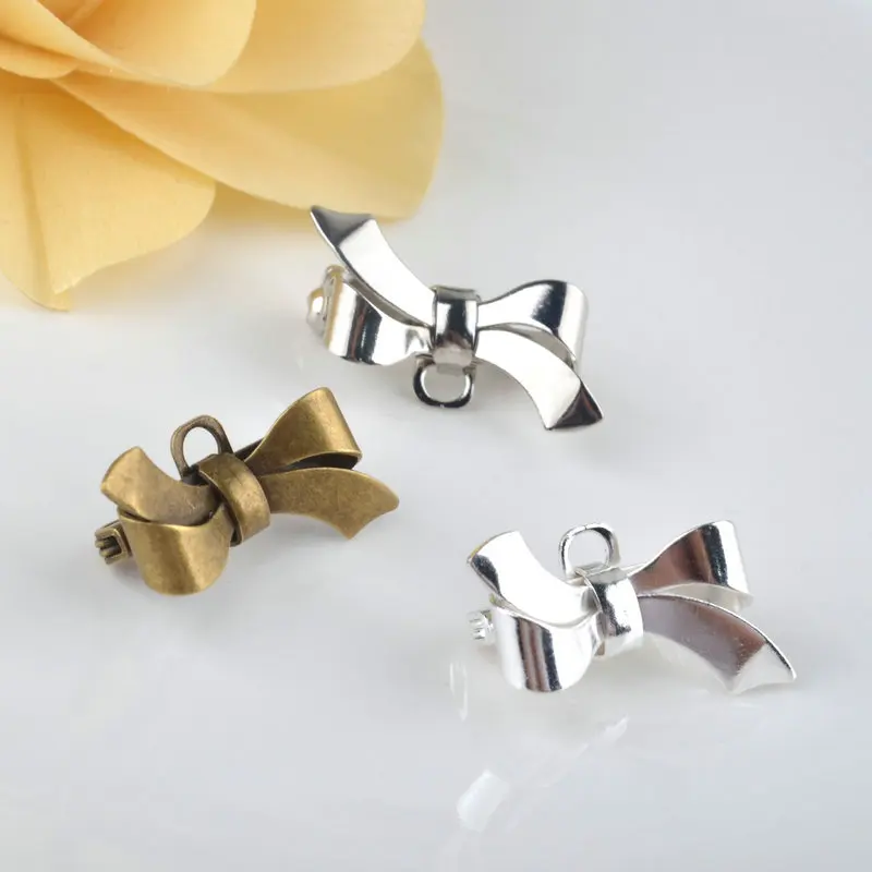 

3PCS 28*17MM Brass Bow Brooch Pins Brooch Base with one hanging hole Jewelry Accessories Findings Wholesale