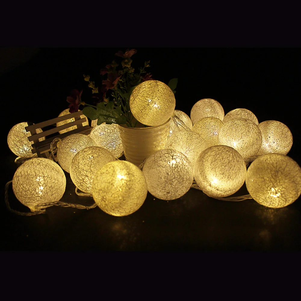 6cm Fabric Cotton Ball Lamp 5m 20 Fairy Led String Light Garland Warm White 220v Wedding Decoration Led Christmas Lights Party Aliexpress Lights Lighting