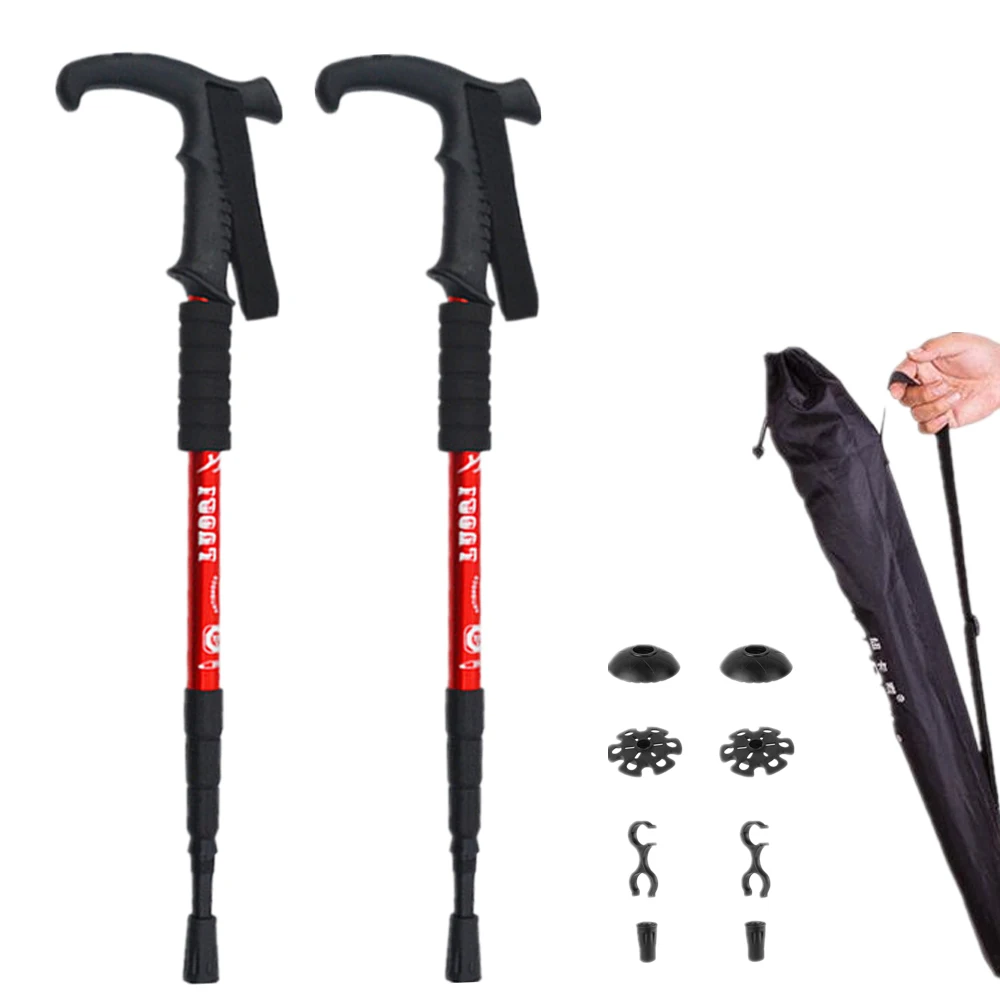 

2PCS 4 Sections Anti Shock Nordic Walking Stick polo Telescopic baton Trekking stick Camping equipment Walking Cane T-Handle
