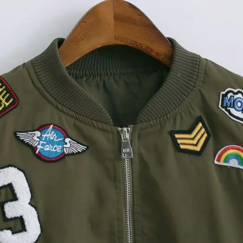 Fashion Army Green Women Bomber Jackets Female Coat Flight Suit Casual Print Jacket Embroidered Patches Women Basic CoatsLQ