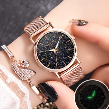 

Starry Sky Gold Watch Women Luminous Romantic Rhinestone Clock Female Casual Decoration Creative Relogio Feminino Girls Gift