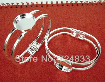 

Blank Bangle Bases Findings Silver Plated Round Deep wall Bezel Trays Open Spring Bracelet Bangle Settings Wholesale