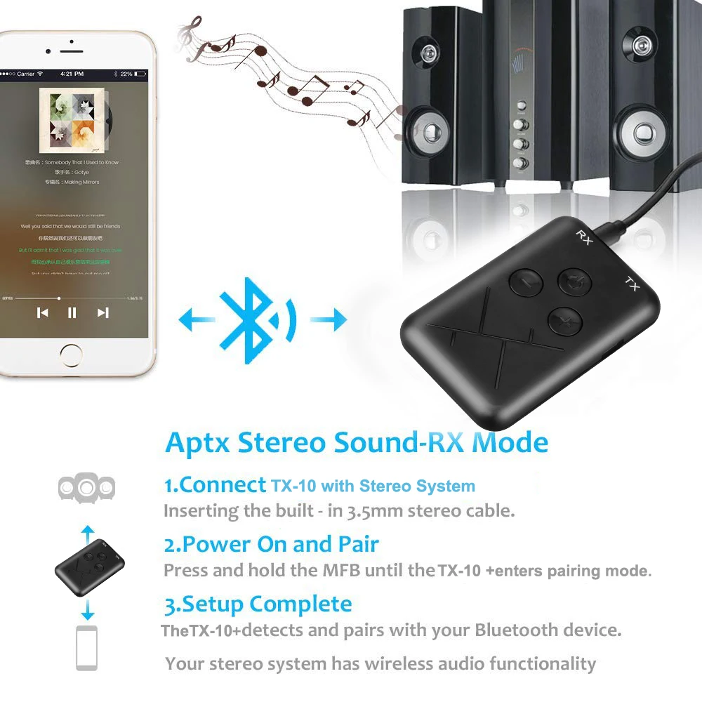 2 в 1 Bluetooth V4.2 аудио передатчик приемник RX и TX 3,5 мм AUX беспроводной аудио адаптер поток ТВ домашняя стереосистема