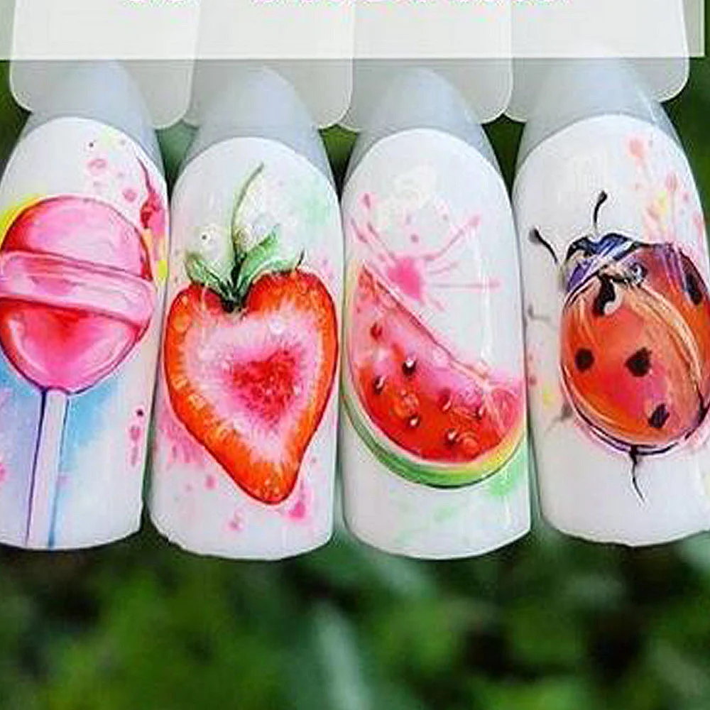 

1PCS Strawberry Summer Fruit Drinking Stickers For Nails Manicure Nail Art Design Water Transfer Watermark Beauty Decals TRSTZ