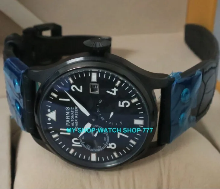 47 мм часы Parnis с большим циферблатом пилот автоматический самоветер движение кожаный ремешок мужские часы PVD чехол механические наручные часы pa78-p8