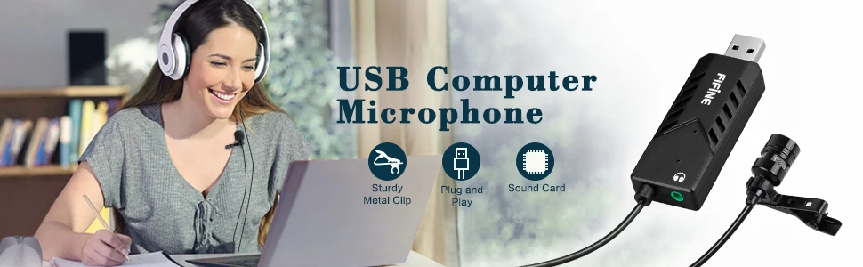 Петличный микрофон FIFINE с USB звуковой картой для ПК и Mac, Клипса-на кардиоидный конденсаторный костюм для онлайн-обучения класса встречи