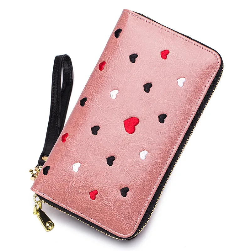 

2019 Genuine Leather Wallet for Women Lady Long Wallets Heart Women Purse Multifunctional Female Wallet Card Holder Clutch DC364