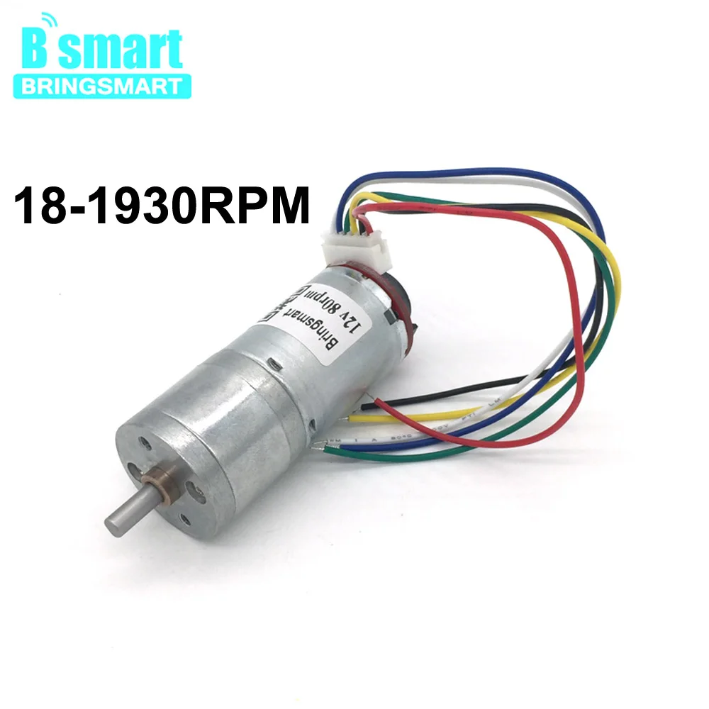 

Bringsmart Electric Motor 12V Micro Gear Motor With Encoder 18-1930RPM Support Reversed Speed Adjust For Equipment DIY