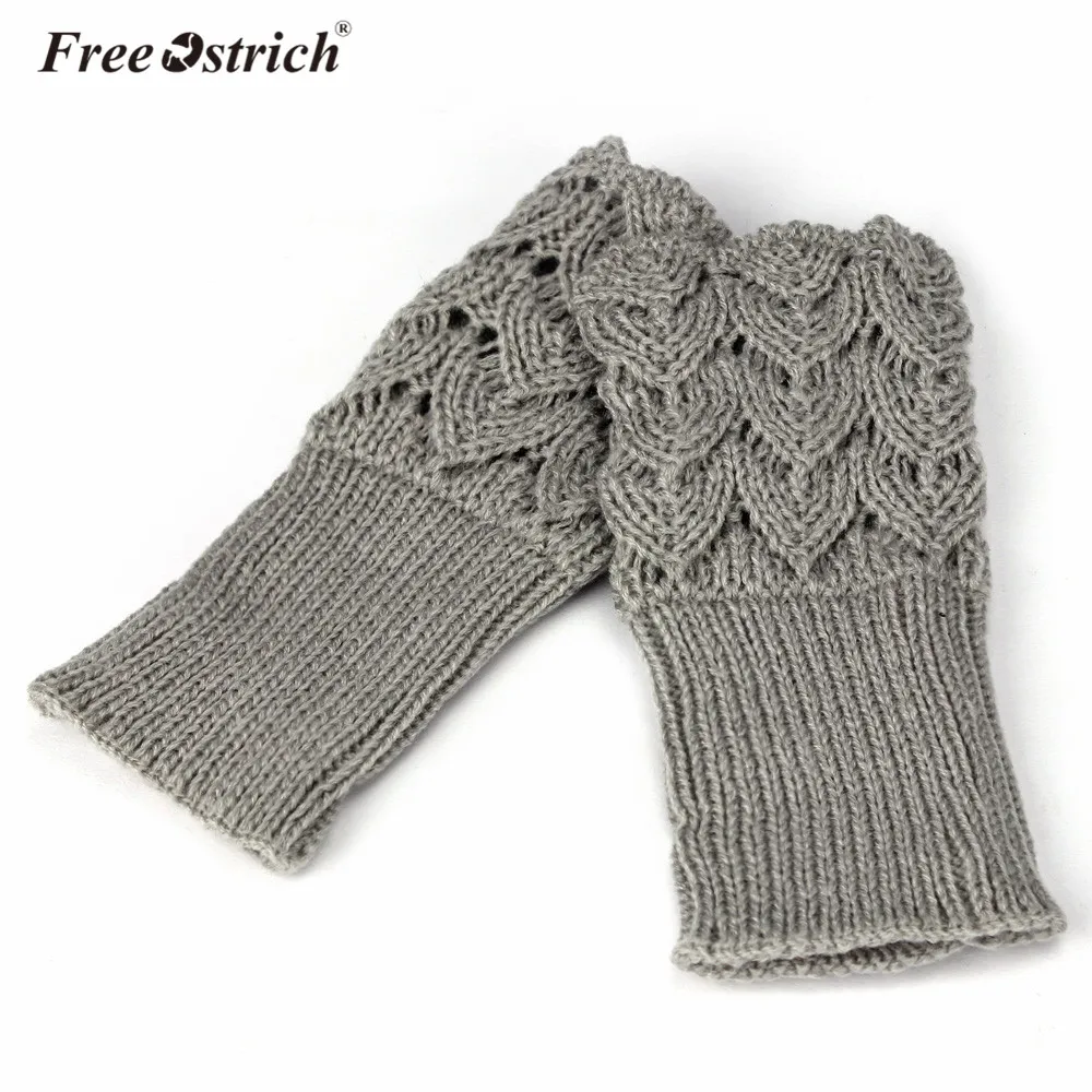 Перчатки Free Ostrich Вязание половины пальцев сердце Форма трикотажных перчаток леди Для женщин Теплый Зимний короткий A3120 - Цвет: Серый