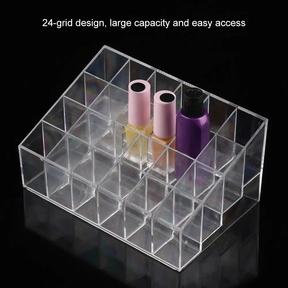 Nail Polish Organizer Transparent 24 Grids Lipstick Holder Organizer