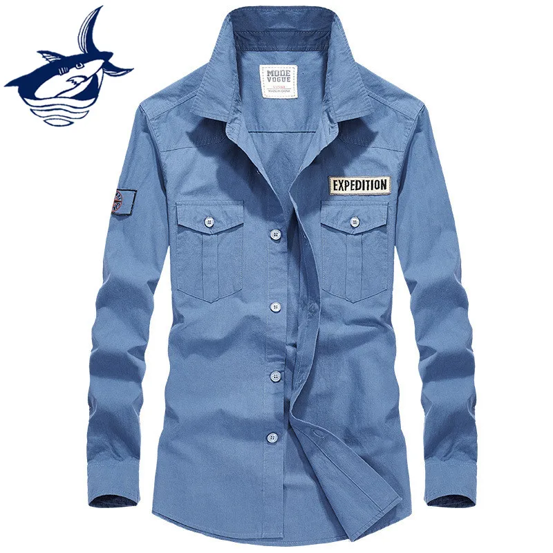 

Men Clothes 2018 Spring Autumn Casual Shirt Men Long Sleeve Brand Tace Shark Men Dress Shirts Slim Fit Cotton Embroidery