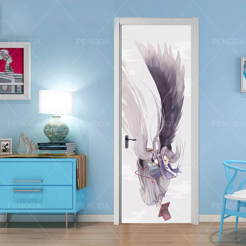 Наклейка на дверь самоклеящаяся аниме девушка для дверей Сделай Сам Печать на холсте художественная картина домашний декор Фреска ремонт гардероба наклейка