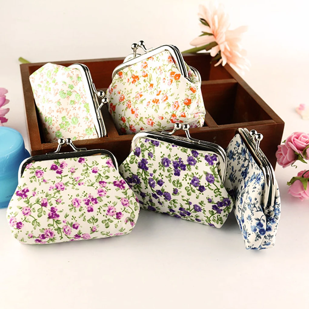 

Color Random Kids Small Floral Fabric Coin Purse Girls Buckle Change Bag Children Mini Wallet