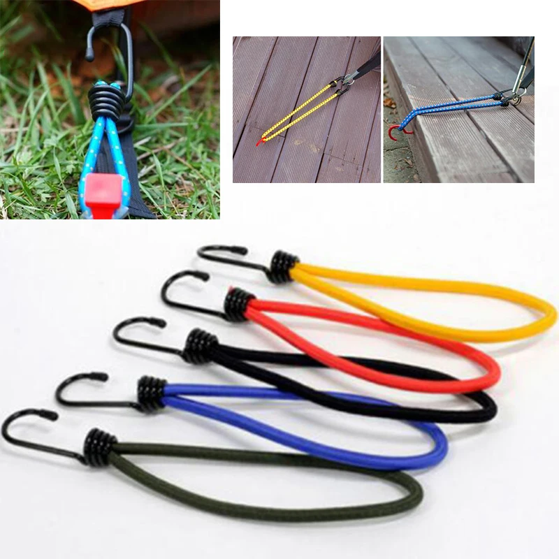 

Camping Tent Elastic Fixed Rope With Hook Runners Guy Cord Random Color