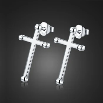 

Christmas Gifts Fashion Simple Cross Earrings for Men & Women 100% 925 Sterling Silver Not Allergic Earrings Lady Silver Jewelry