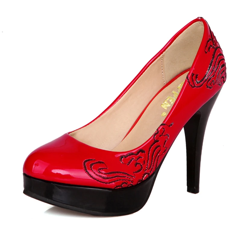 TAOFFEN/женские кожаные туфли на высоком каблуке с принтом; Новое поступление; весенние винтажные туфли-лодочки; Брендовая обувь на платформе; размеры 28-48; P22568 - Цвет: Красный