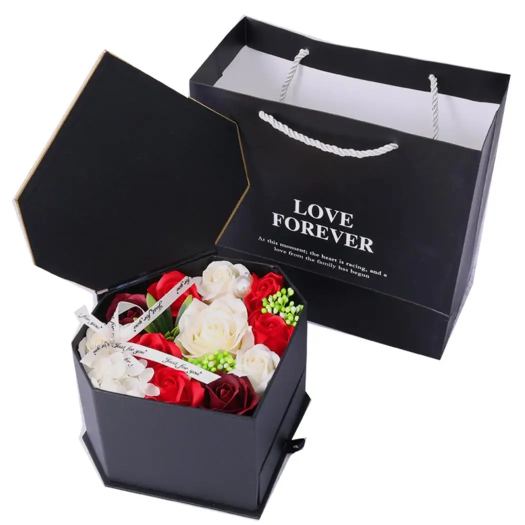 

Artificial Rose Flowers Necklace Wedding Birthday Heart Shaped Pink, Black Gift Box Anniversary, Wedding,