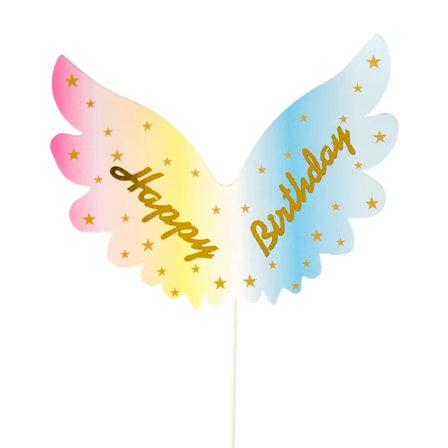 Colorful Wings Happy Birthday Cupcake Topper Starry Angle Cake Topper For Baby Shower Birthday