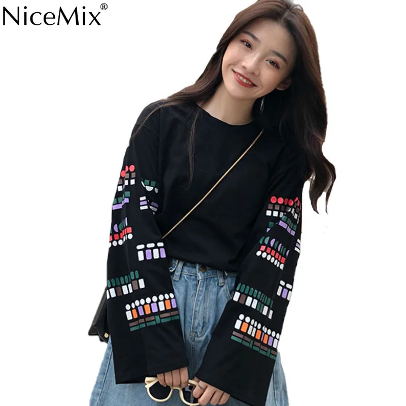

NiceMix 2019 Spring Autumn Long Sleeve Cotton Shirt Women Tops Harajuku T-shirts Print Vintage Tumblr Tee Shirt Femme Ropa Mujer