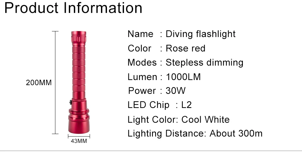 1000 лм IP68 Водонепроницаемый XML L2 Дайвинг выделенный фонарик с высокой светоотдачей L2 светодиодный чип Плавная тусклая факел применение 18650