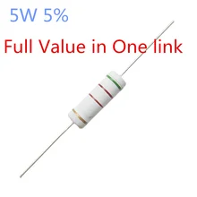 10 шт. угольный осажденный резистор 5W 5% 20k Ом 22k 24k 27k 30K 5,1 K 5,6 K 7,5 K 8,2 K 9,1 K 5K1 5K6 7K5 8K2 9K1 18K 33K 36 кГц 39K 43K Ом 5 Вт