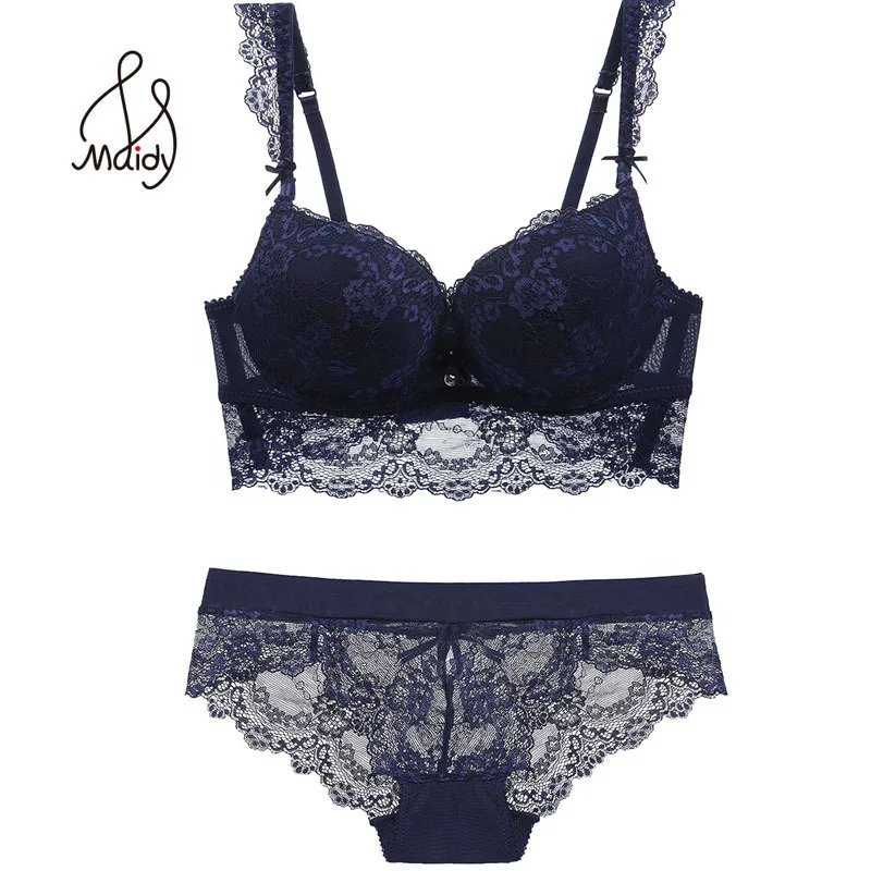 

Padded Bra Push Up A B C D CUP Girls Sexy Lace Solid Thickening Gathered Lingerie Brassiere Sets For Underwear Women Maidy