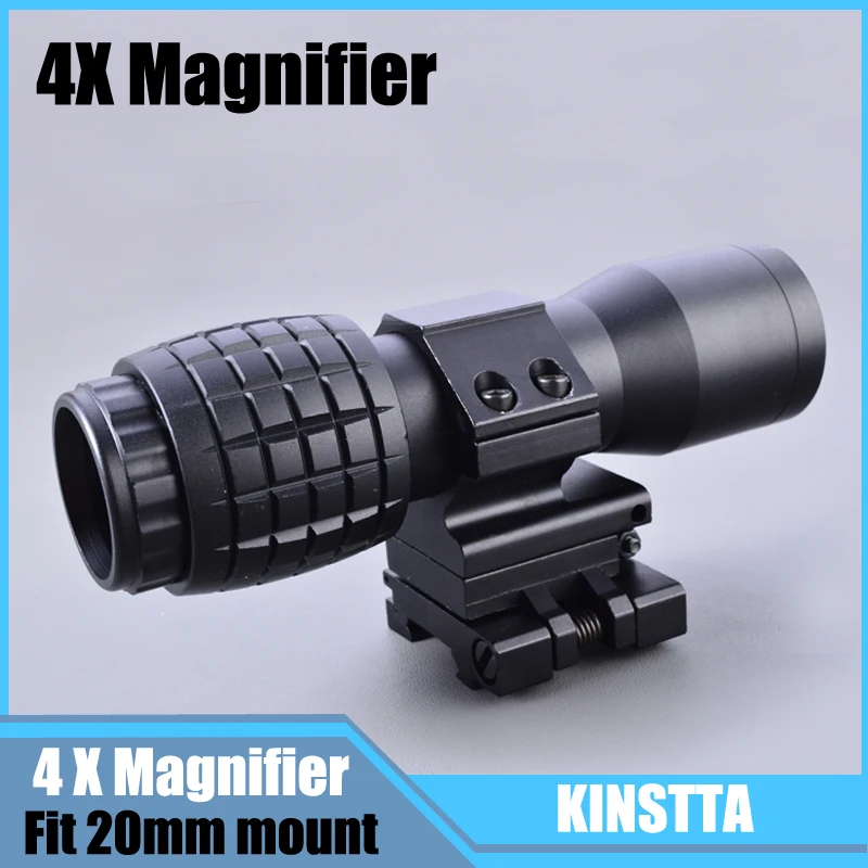 

Tactical Airsoft 4X Magnifier Magnifying Focus Adjusted With Flip Up Mount Scope For Hunting Shooting