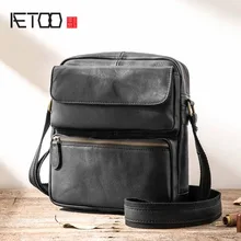 AETOO Shoulder bag men's leather casual men's bag head layer cowhide vertical soft leather men's Messenger bag