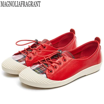 

new Sneakers Women Genuine Leather Flat Platform Ladies Lace Up Fashion Breathable White Pointed Shoes Women zapatos mujer c695