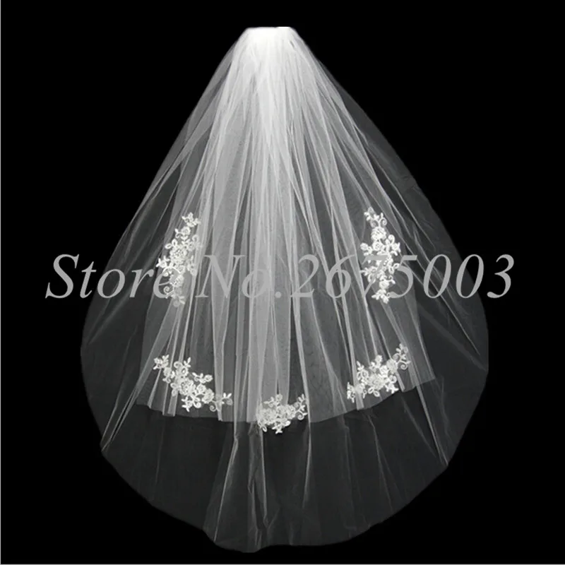 

Newest Bridal Veils with Comb Two Layers Free Size SLace Appliques Bridal Veil Wedding Veils 2017 Wedding Accessory