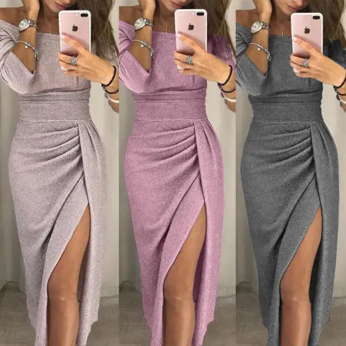 

Off Shoulder Formal Dress Women Formal Wedding Long Sleeve High Waidt Split Long Evening Party Ball Women Dresses