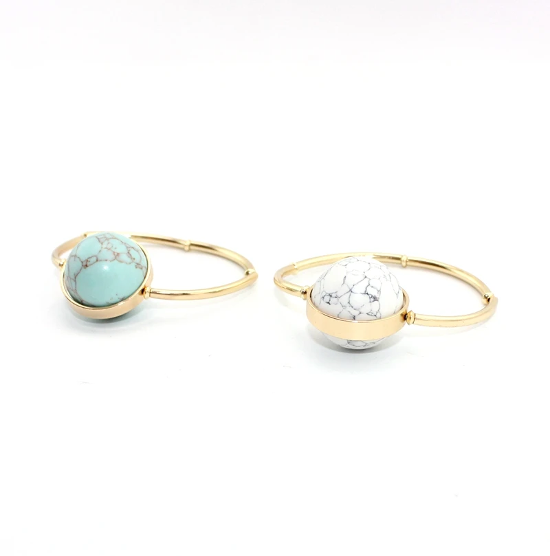 

White Green Big Round Stone Beads Elastic String With Copper Pipe Bracelets For Women Fashion Jewelry Wholesale