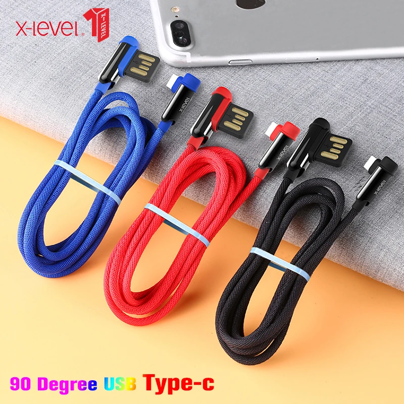 X-Level usb type-C кабель 90 градусов для быстрой зарядки type-c USB-C 3,0 нейлоновый провод для передачи данных для samsung S10 Plus Note 10 Xiaomi Mi 9