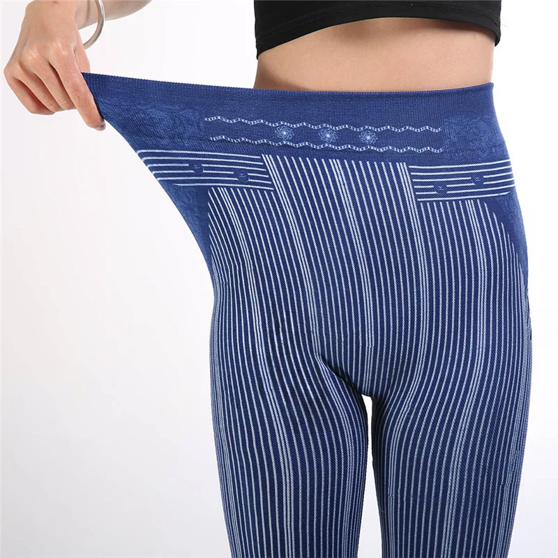 Леггинсы женские популярные новые тренды 2019 имитация джинсовой полосатой леггинсы женские с высокой талией супер эластичные девять