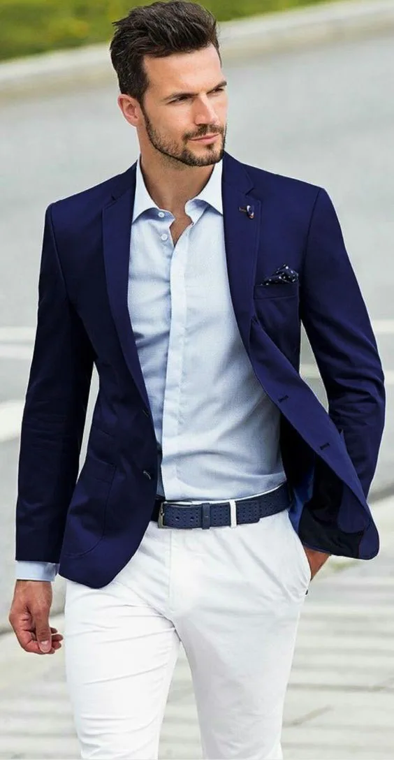 2018 Latest Coat Pant Designs Navy blue men suit Smart casual business