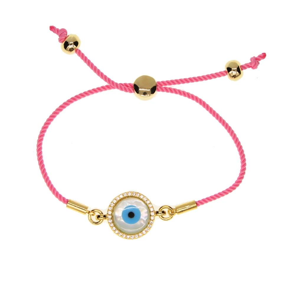 

Round Natural Shell CZ Evil Eye Charm Bracelet Blue Red white String Rope Braided Bracelets for Women Men Adjustable eye Jewelry
