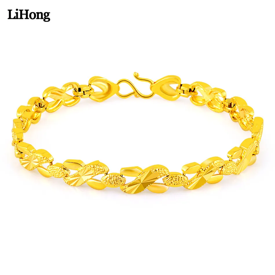 

New 24k Gold Color Chain Bracelet Men's And Women's Exquisite Pop Jewelry Bracelet Free Shipping
