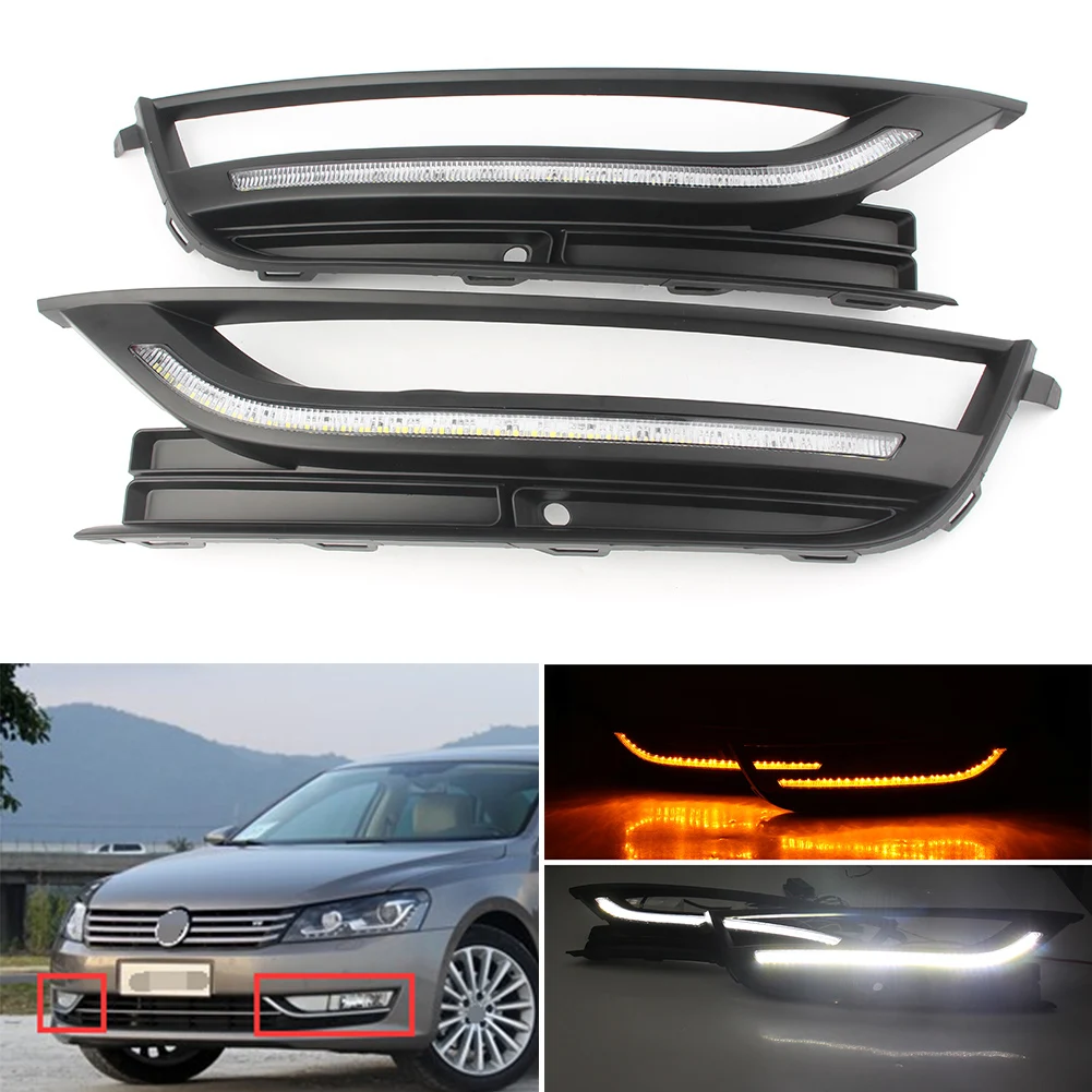 

2pcs Car LED DRL Daytime Running Lights With Turn Signal Lamp Light For Volkswagen ​Passat B7 2012 2013 2014 2015 Auto Parts