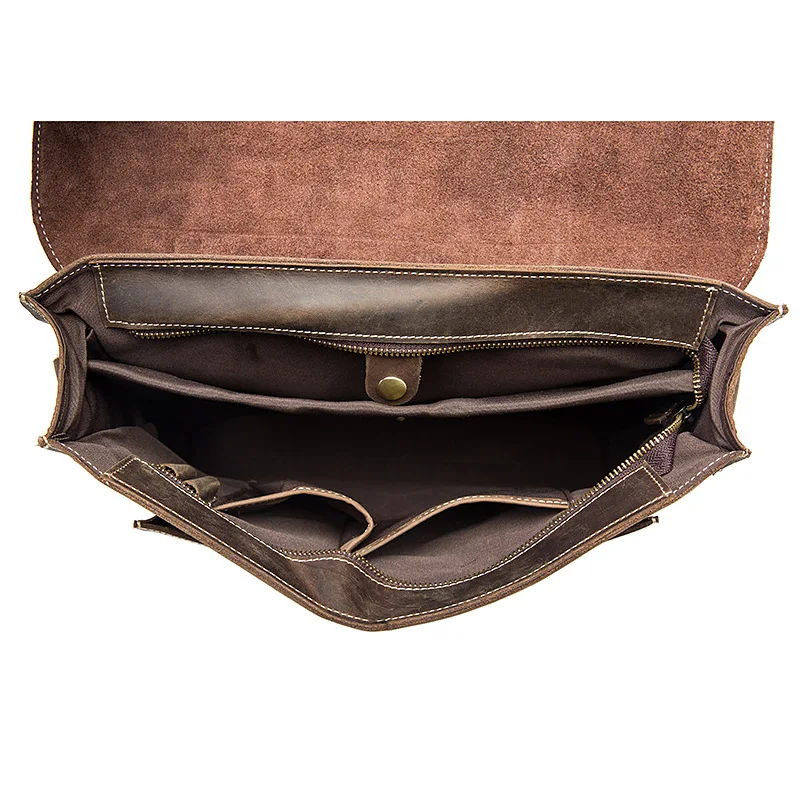 Factory direct retro style design crazy horse man bag zipper buckle cover solid color first layer leather men' handbags