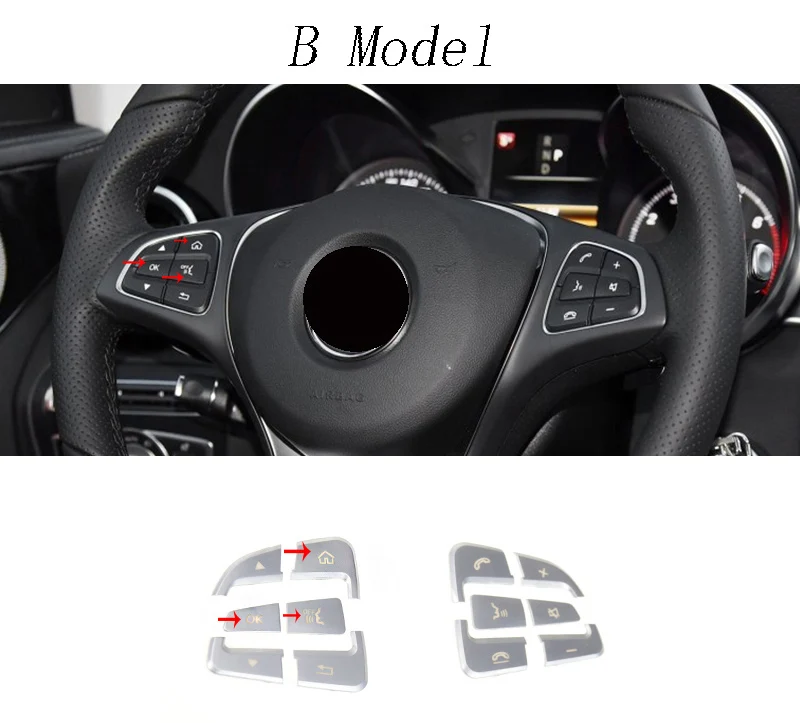 Автомобильный Стайлинг, кнопка рулевого колеса, рамка для украшения, Накладка для Mercedes Benz C class W205 E class W213 GLC X253 Auto - Название цвета: B Model Silver