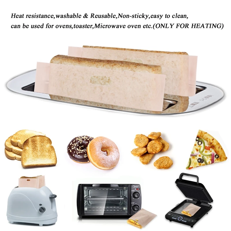 10Pcs Toaster Bags For Grilled Cheese Sandwiches Made Easy Reusable Non-stick Baked Toast Bread Bags Sandwiches Heating Bag
