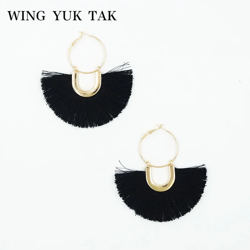 

6 Colors Bohemian Tassel Earrings Fashion Round Colorful Cotton Ethnic Hoop Earrings For Women Statement Jewelry wing yuk tak