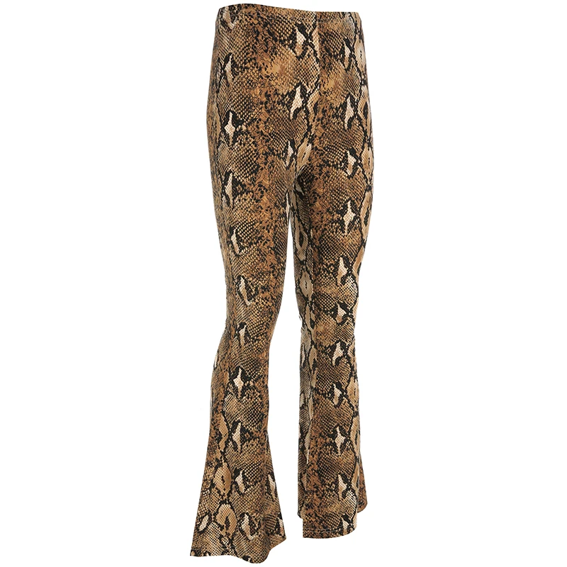 HEYounGIRL элегантные расклешенные брюки со змеиным принтом, брюки Капри с высокой талией, повседневные эластичные женские брюки для офиса, осень